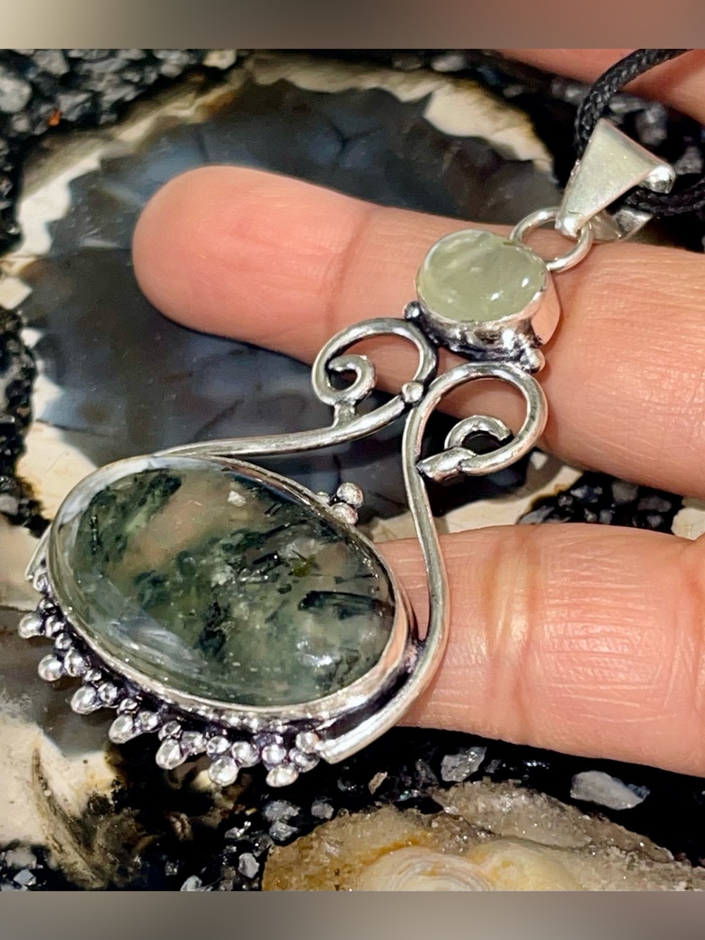 “Stone of Dreaming” Prehnite Crystal Pendant 2 1/2”